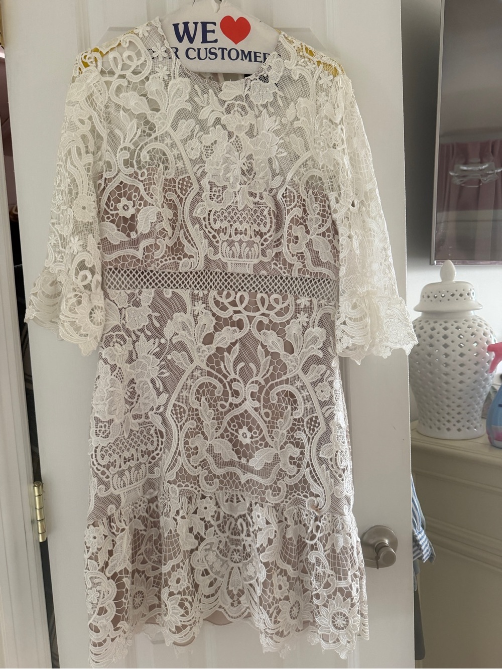 Neiman Marcus Elegant White Lace Fit & Flare Dress